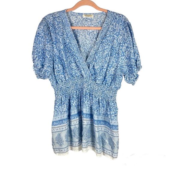 Seven Islands Floral Short sleeved blouse blue and white 2x - Picture 1 of 12